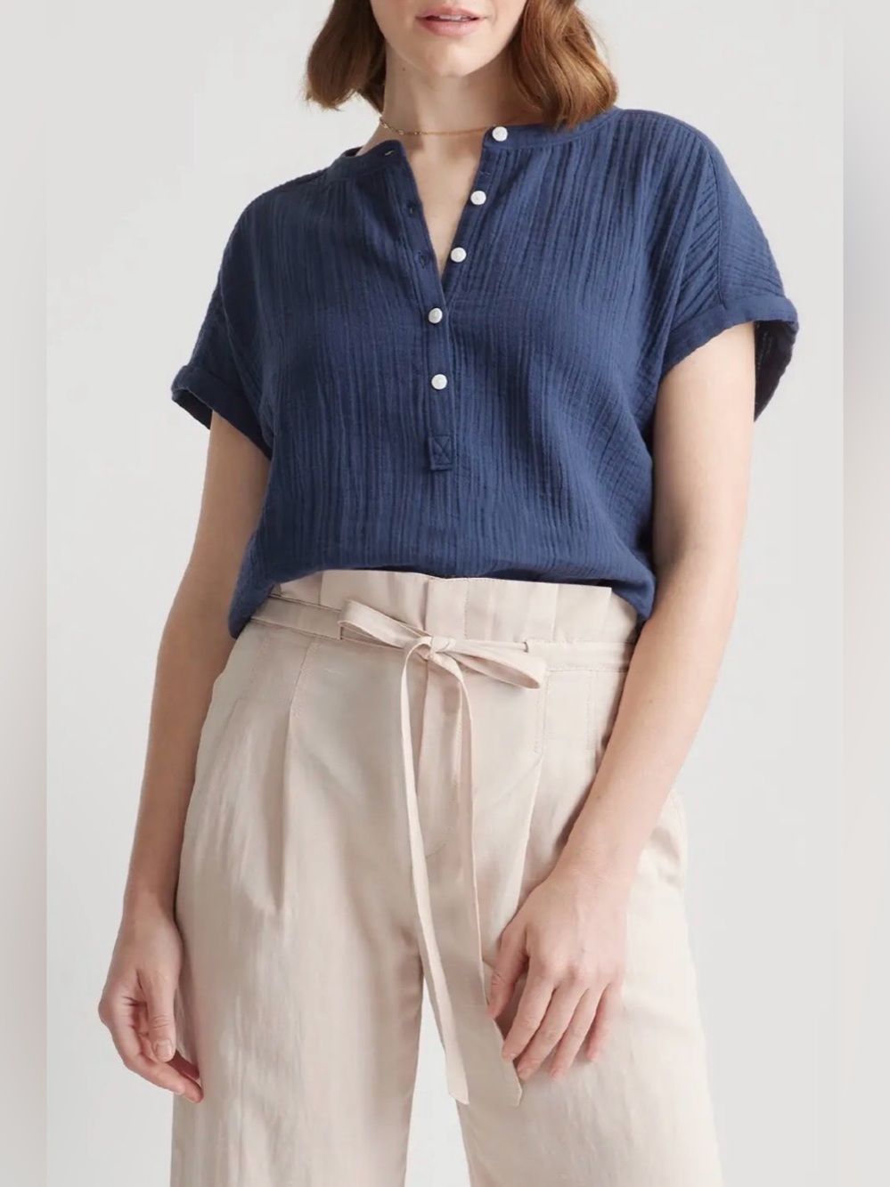 NEW Quince 100% Organic Cotton Gauze Roll Sleeve Shirt Small